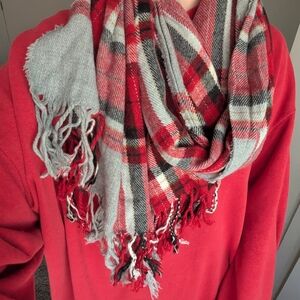 J. Crew Red and Gray Plaid Scarf